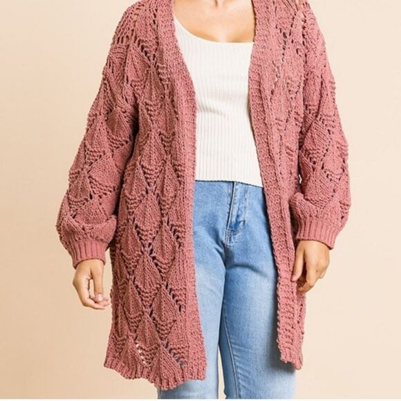 PLUS SIZE KNIT LONG SLEEVE CARDIGAN SIZES XL 12-14 1X 14-16 - Picture 5 of 7